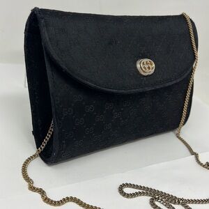 GUCCI BLACK FABRIC MICRO GG EVENING SHOULDER CLUTCH BAG